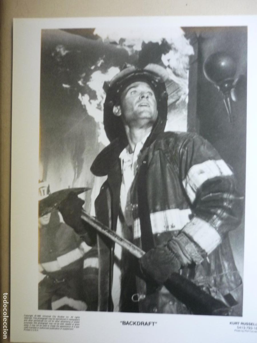 Cine: kurt russell - foto original b/n - backdraft llamaradas - bombero firefighter