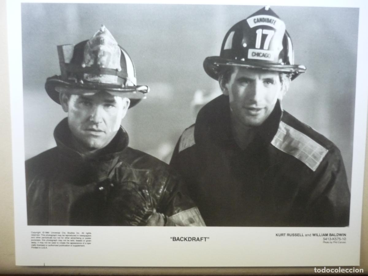 Cine: kurt russell william baldwin - foto original b/n - backdraft llamaradas - bombero firefighter