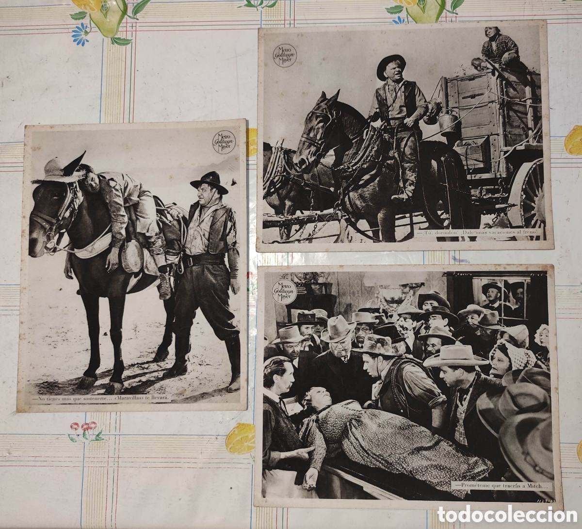 Cinema: Lote de tres fotocromos - Pu&ntilde;o de hierro - 20 Mule Team - 1940 - Wallace Beery, Anne Baxter - MGM