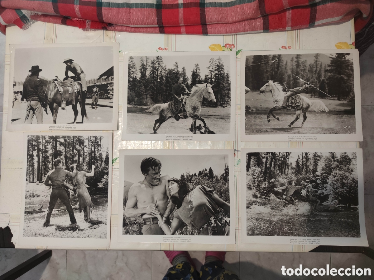Cine: Lote con 6 fotos - Pacto de honor - The Indian Fighter - Kirk Douglas - Original de distribuidora
