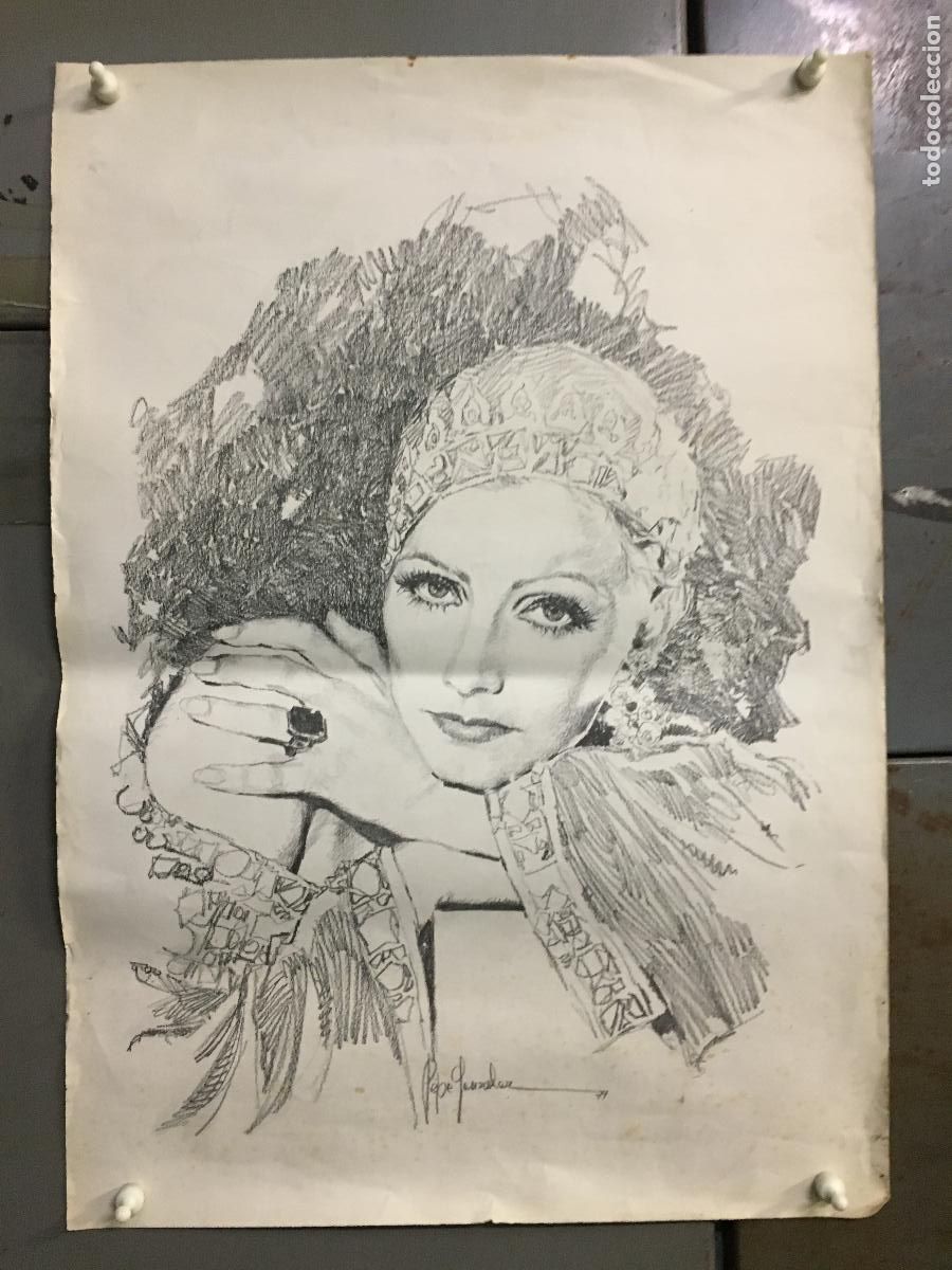 Kino: R0238 GRETA GARBO RETRATO ORIGINAL PEPE GONZALEZ 30X52
