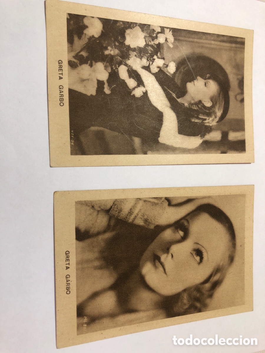 Cinema: 2 Cromos/fotograf&iacute;as antiguas de la estrella del cine Greta Garbo
