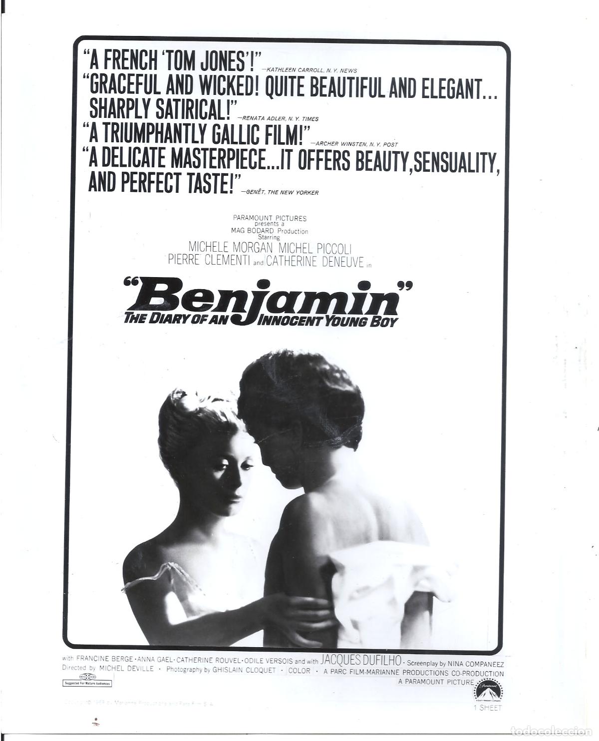 Cinema: F37657 BENJAMIN CATHERINE DENEUVE PIERRE CLEMENTI MICHEL PICCOLI FOTO B/N ORIGINAL AMERICANA