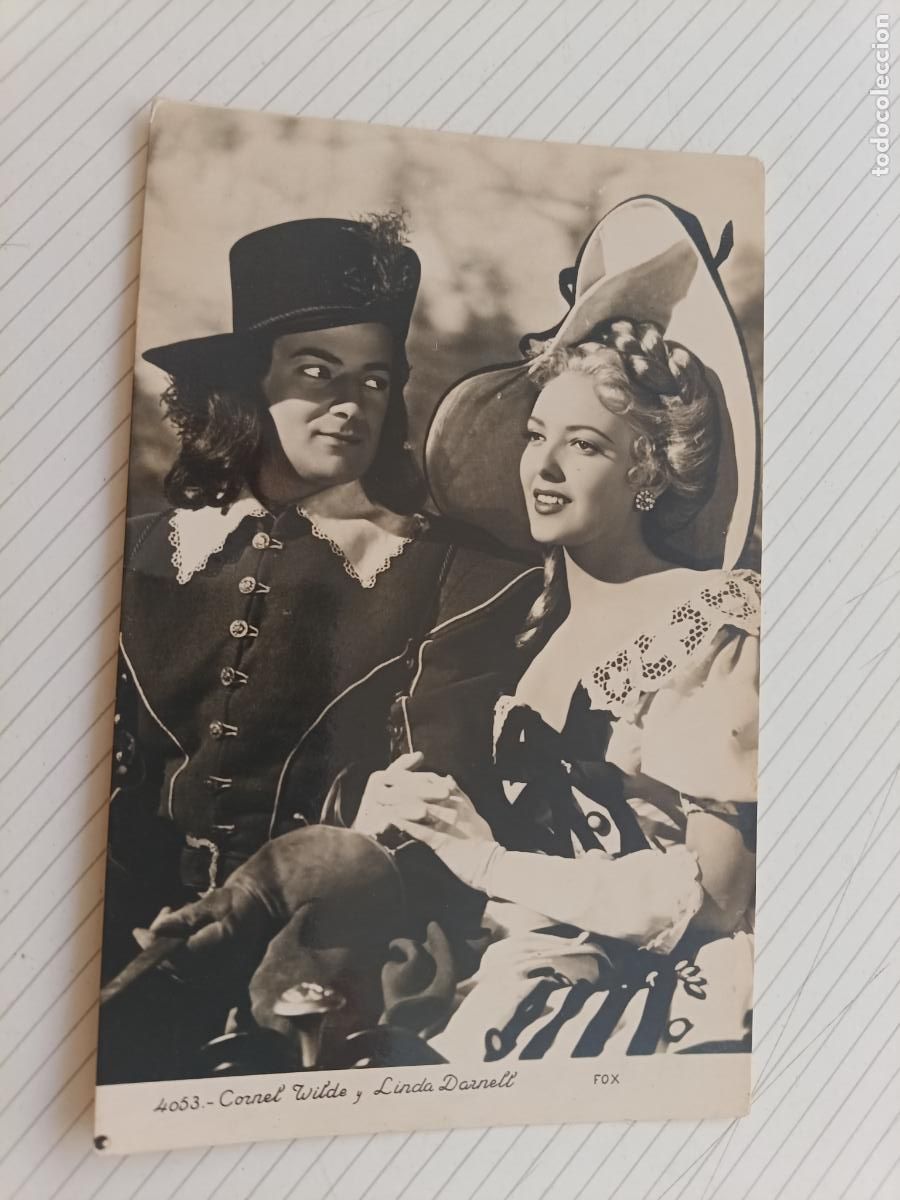 Cine: Cornel Wilde y Linda Darnell. Postal original de cine de la &eacute;poca