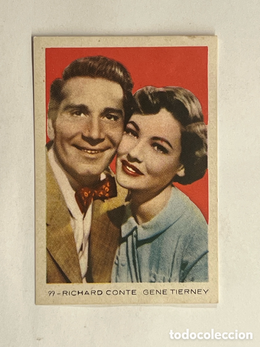 Cine: 99-RICHARD CONTE GENE TIERNEY.. Colecci&oacute;n Artistas de cine - Cromo. Sin publicidad