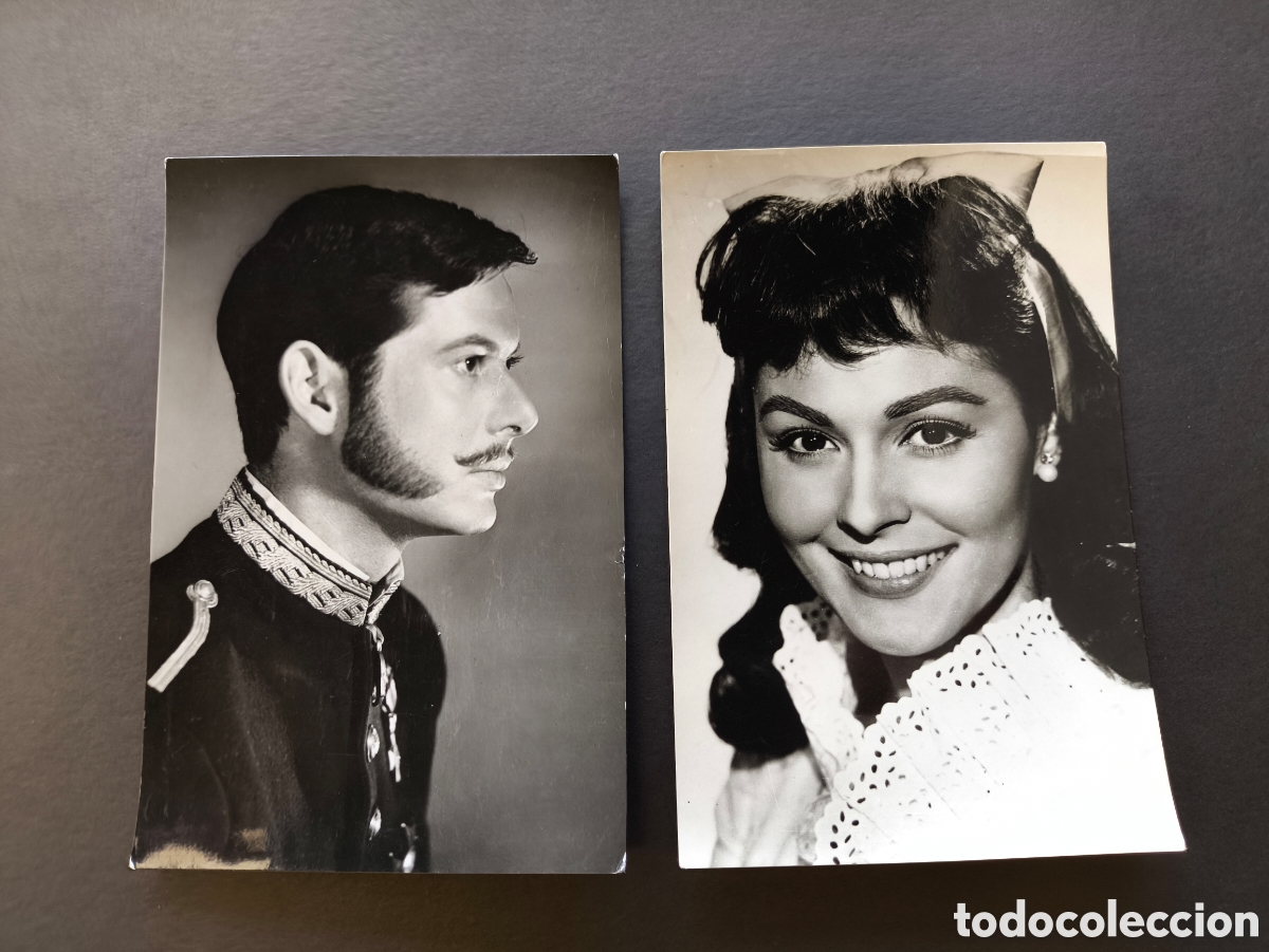 Cine: Lote antiguas fotograf&iacute;a fotocromo tarjeta Paquita Rico Vicente Parra pel&iacute;cula D&oacute;nde Vas Alfonso XII
