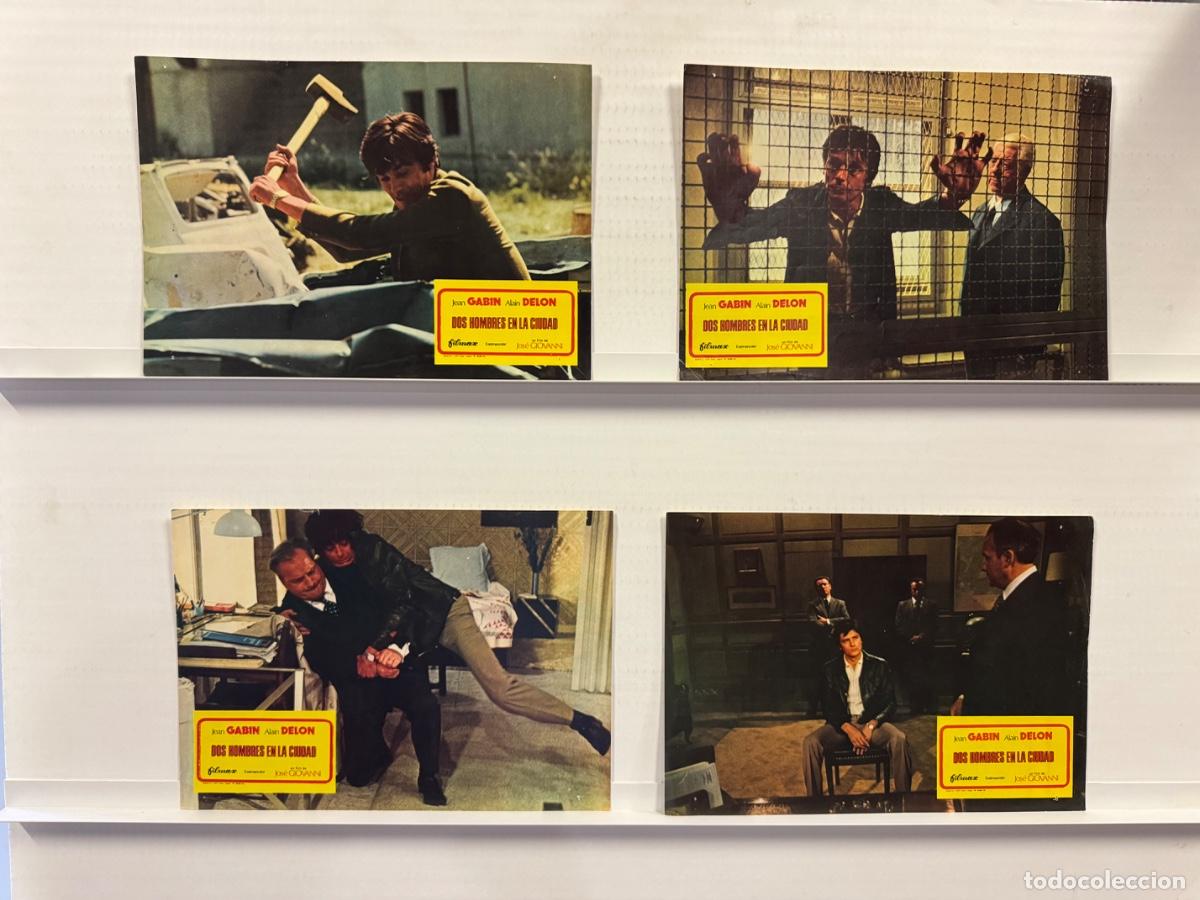 Cine: Dos hombres en la ciudad, Jean Gabin, Alain Delon, 4 FOTOCROMOS