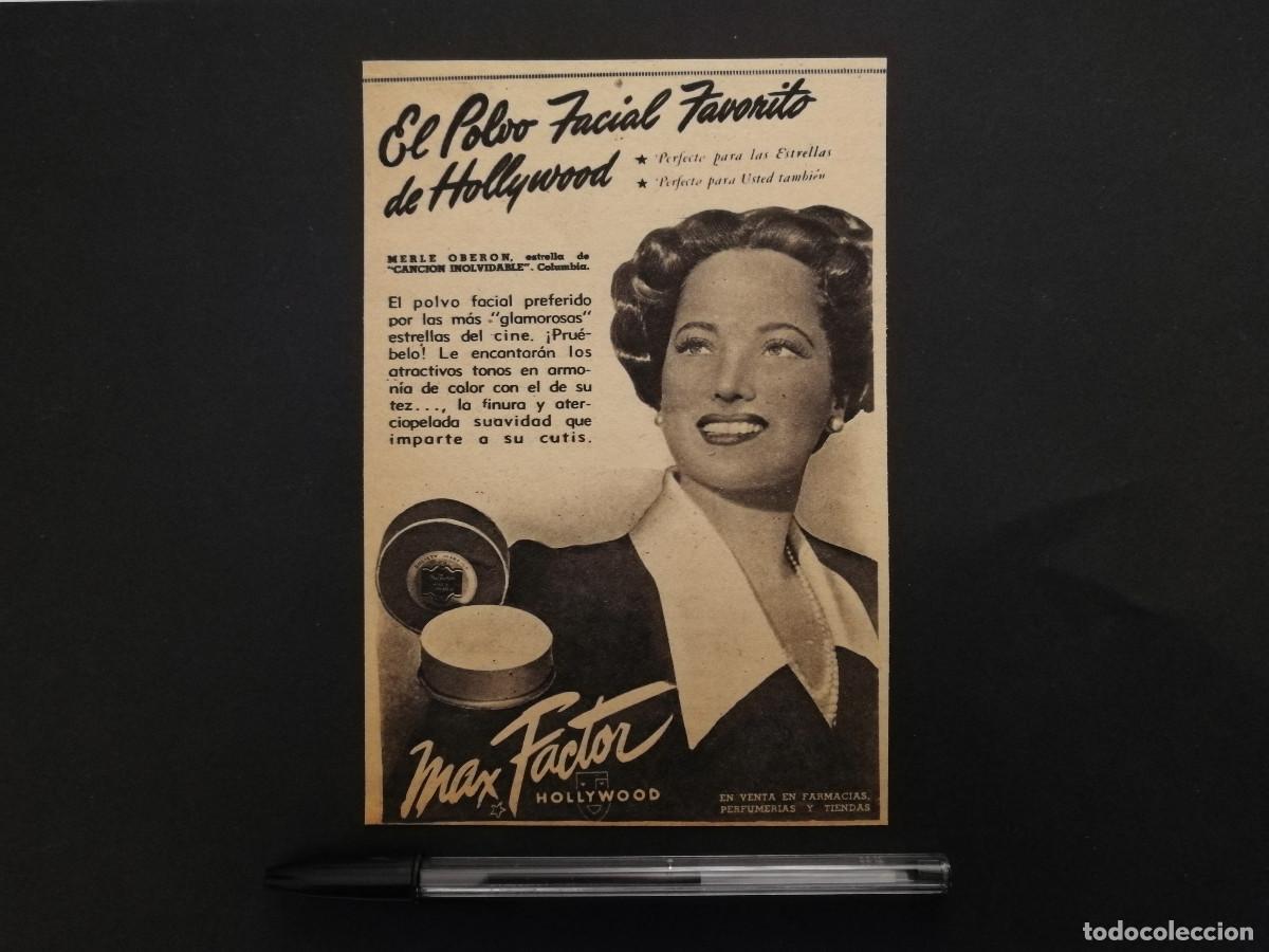 Cine: ANTIGUO ANUNCIO ENCARTONADO -A4- MAX FACTOR MAQUILLAJE - MERLE OBERON - A&Ntilde;OS 40 - PUBLICIDAD LAMINA