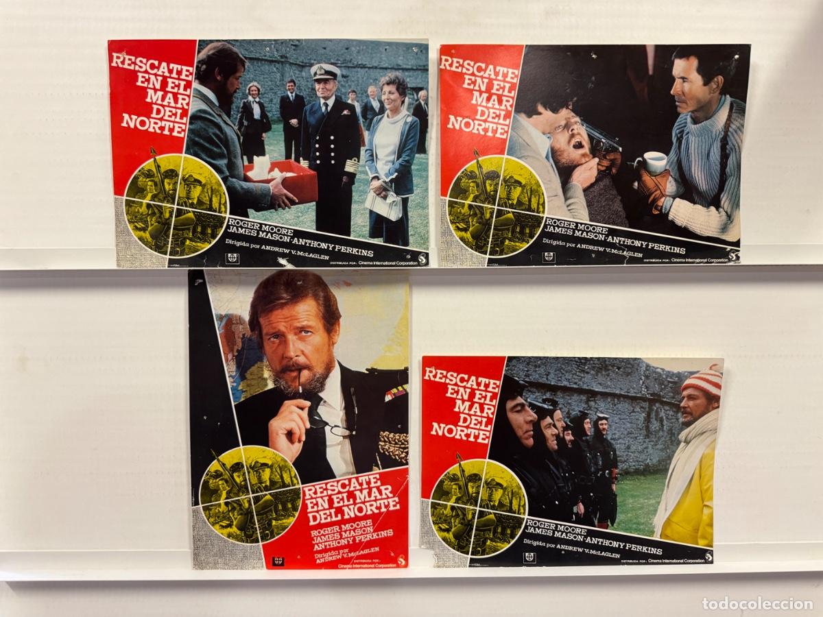 Cine: Rescate en el mar norte, Roger Moore, James Mason, 4 FOTOCROMOS