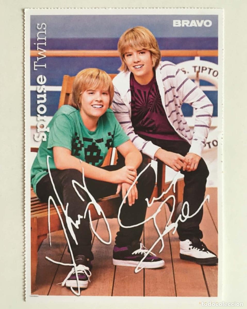 Cine: Sprouse Twins Cole Dylan / Zac Efron Double-Sided Autograph Card Bravo Germany c. 2009 Disney