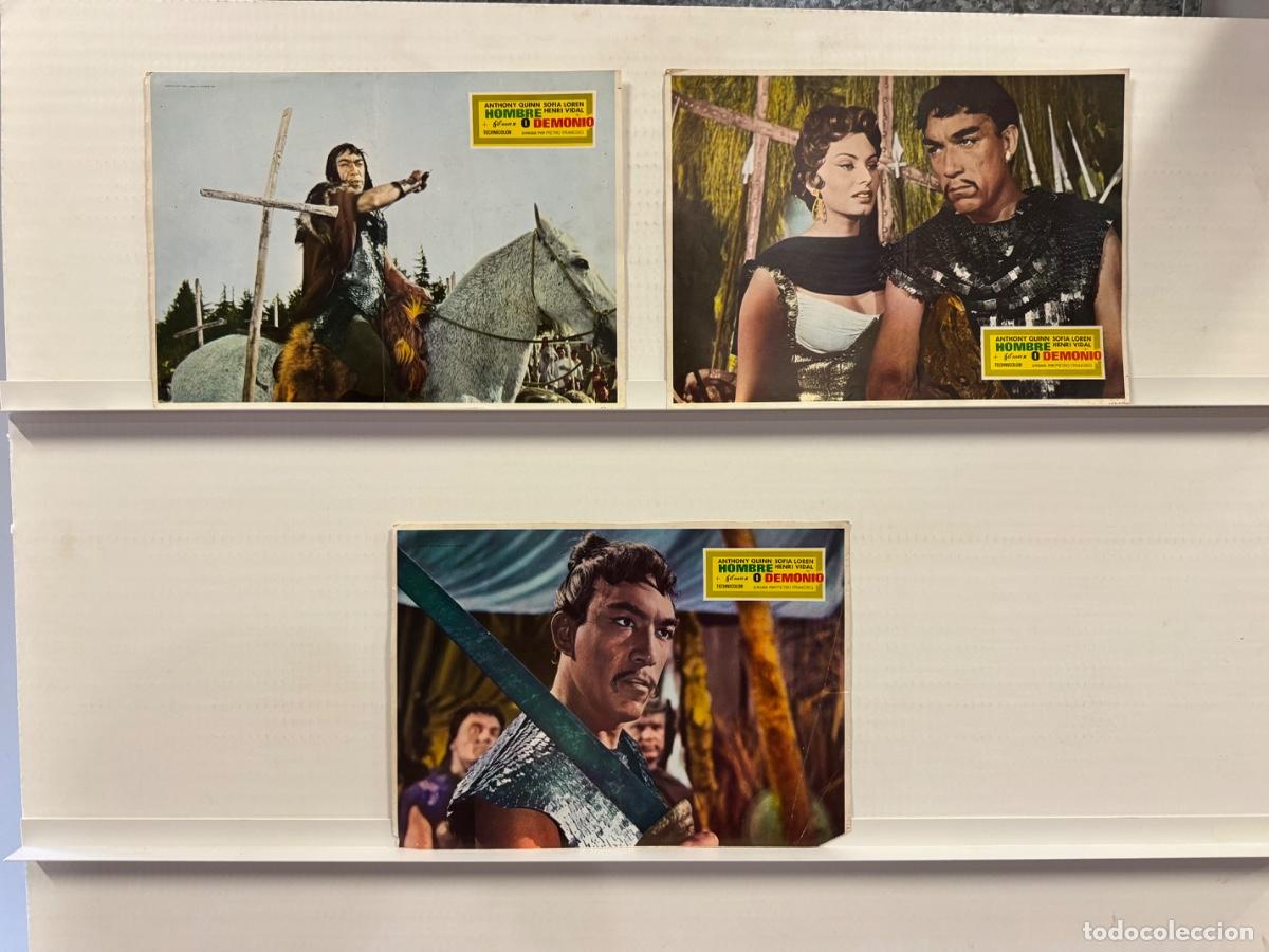 Cine: Hombre o demonio, Anthony Quinn, Sofia Loren, 3 FOTOCROMOS