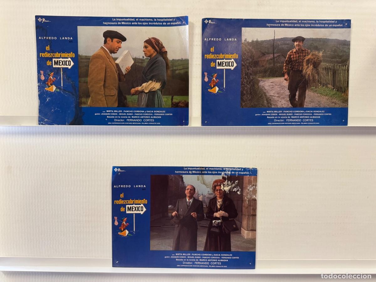 Cine: El rediezcubrimiento de Mexico, Alfredo Landa, Mirta Miller, 3 FOTOCROMOS