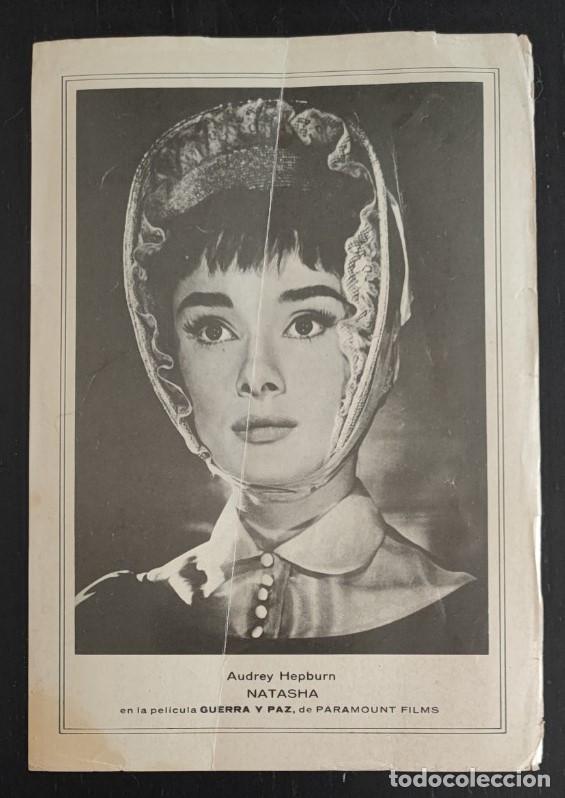 Cine: HOJA CON FOTO DE AUDREY HEPBURN, NATASHA, PELICULA GUERRA Y PAZ, A&Ntilde;OS 50