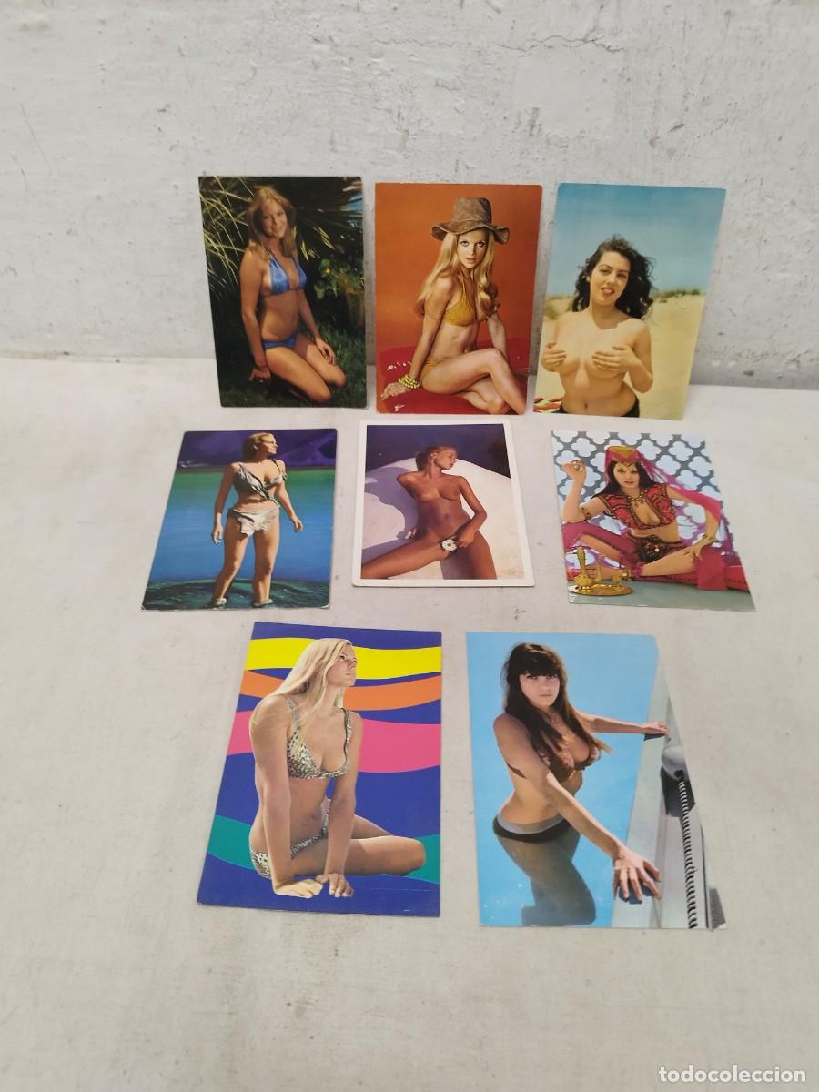 Cine: Lote de 8 postales de bikini playa, mujeres.