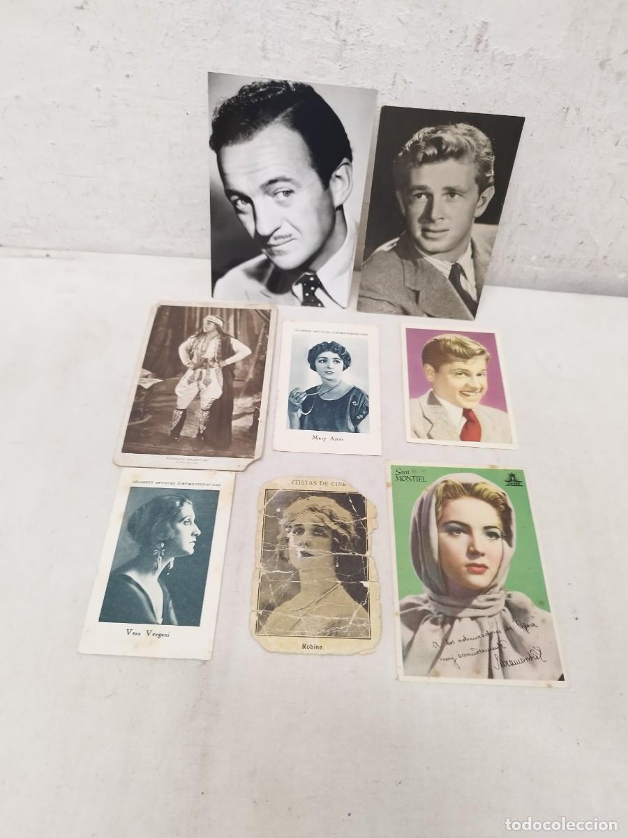 Cine: Lote de 8 fotos, tarjetas y cromos de actores, actrices. Sara montiel.