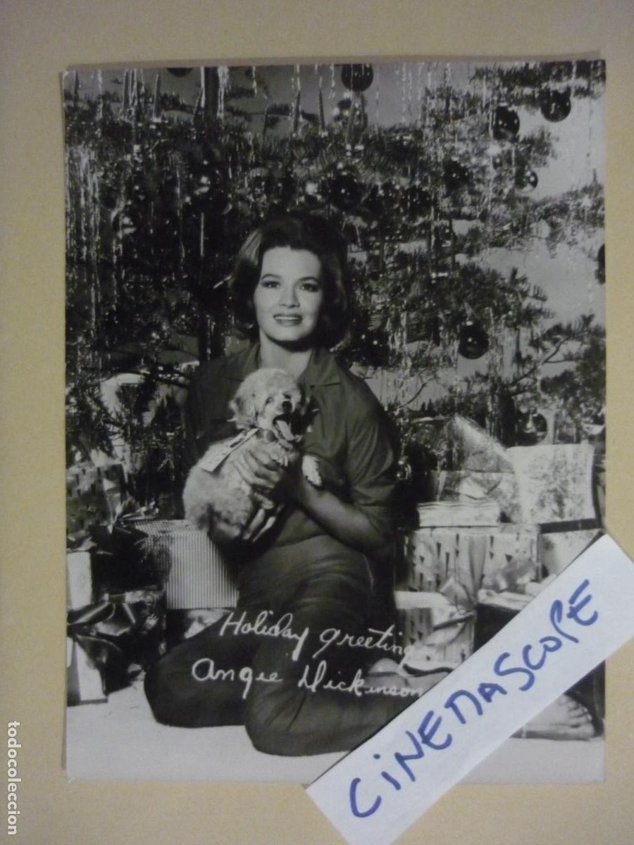 Cine: angie dickinson - foto original b/n - america actress - arbol navidad christmas tree and dog