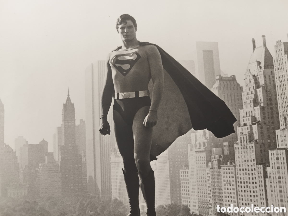 Cine: SUPERMAN EL FILM 1978 Foto Prensa Original Estreno con Ficha de Warner Espa&ntilde;ola Christopher Reeve