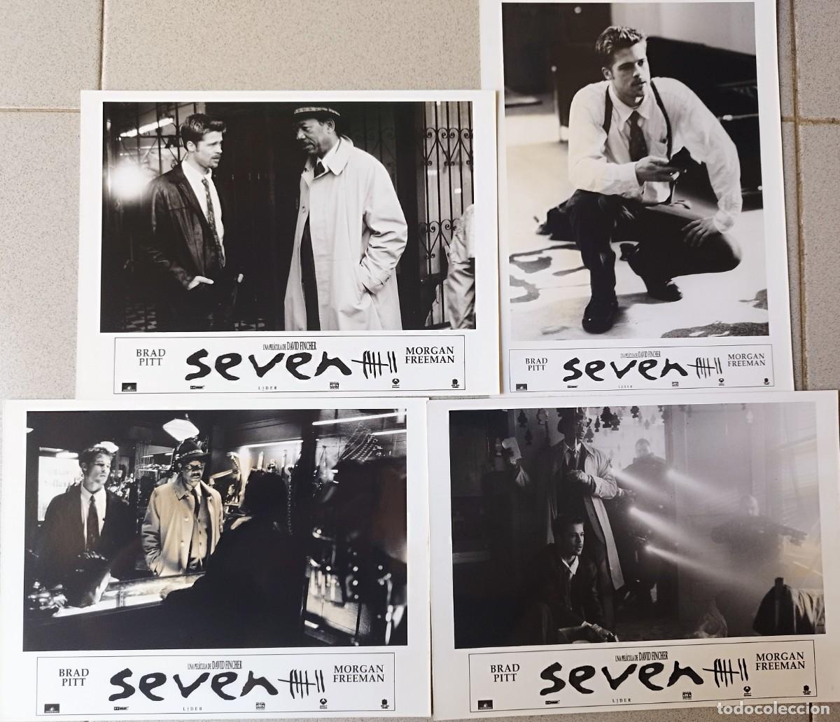 Cine: SE7EN - 4 Fotos prensa originales (1995) - Brad Pitt / Morgan Freeman - David Fincher