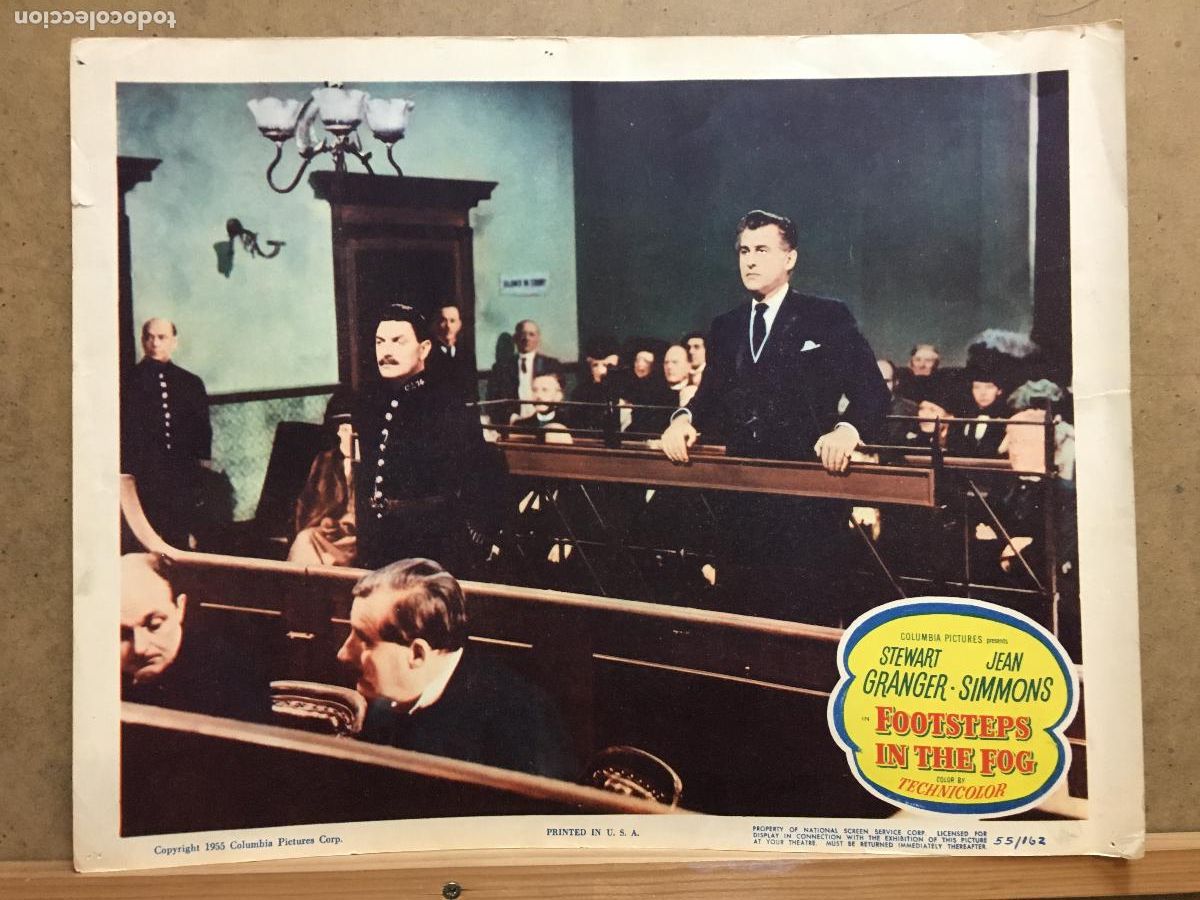 Cinema: AFJ55 PASOS EN LA NIEBLA STEWART GRANGER JEAN SIMMONS FOTOCROMO LOBBY CARD ORIGINAL AMERICANO