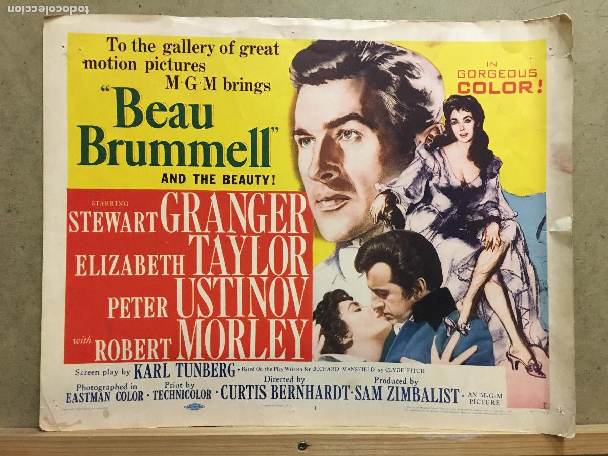 Cinema: AFJ56 BEAU BRUMMELL ELIZABETH TAYLOR STEWART GRANGER FOTOCROMO LOBBY TITLE CARD ORIGINAL AMERICANO
