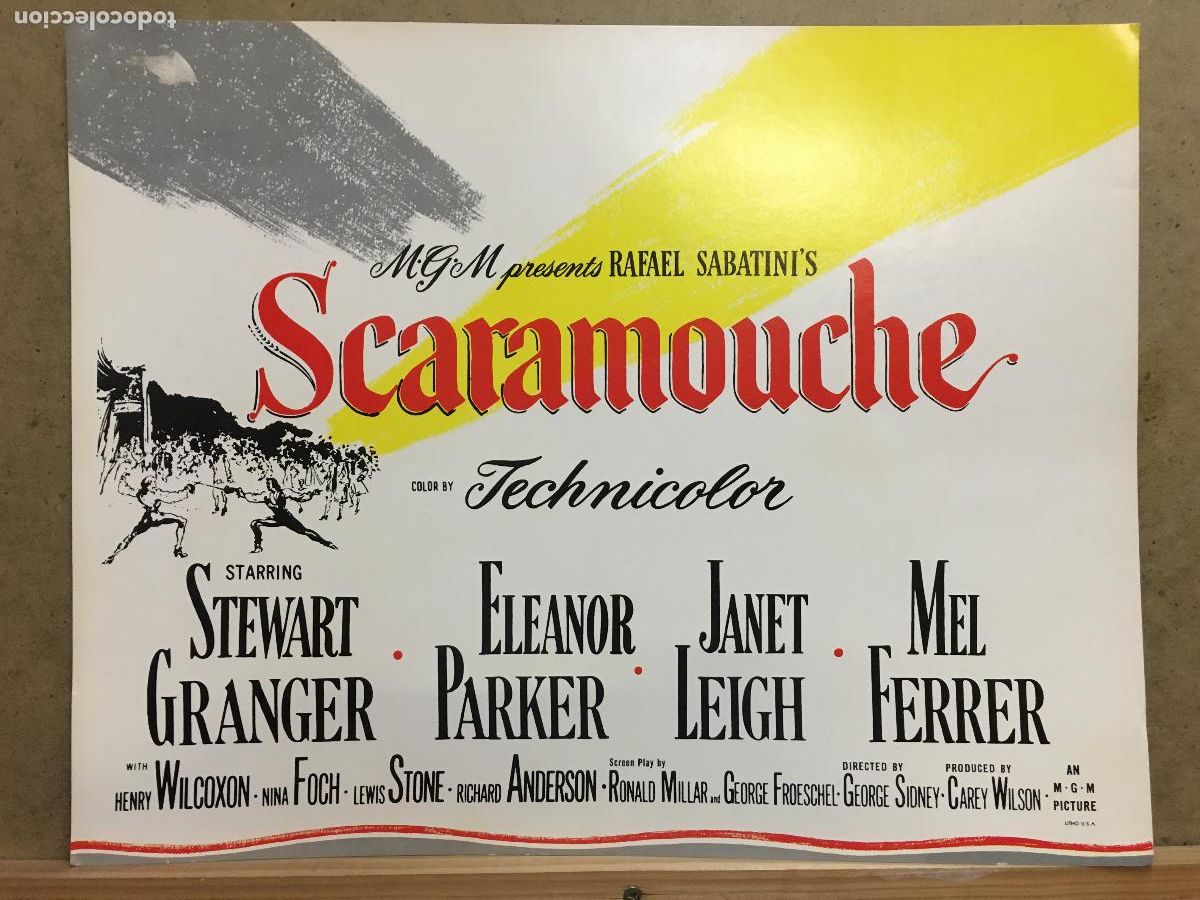 Kino: AFJ57 SCARAMOUCHE STEWART GRANGER JANET LEIGH ELEANOR PARKER FOTOCROMO TITLE CARD ORIGINAL AMERICANO
