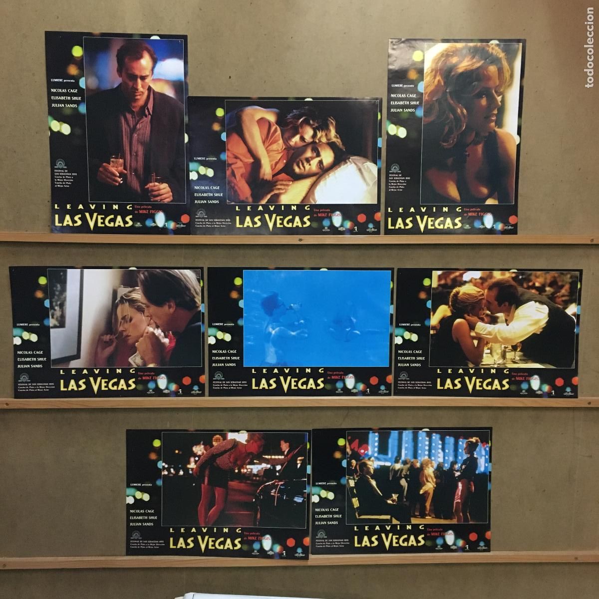 Kino: AFJ62 LEAVING LAS VEGAS NICHOLAS CAGE ELISABETH SHUE SET 8 FOTOCROMOS ORIGINAL ESTRENO