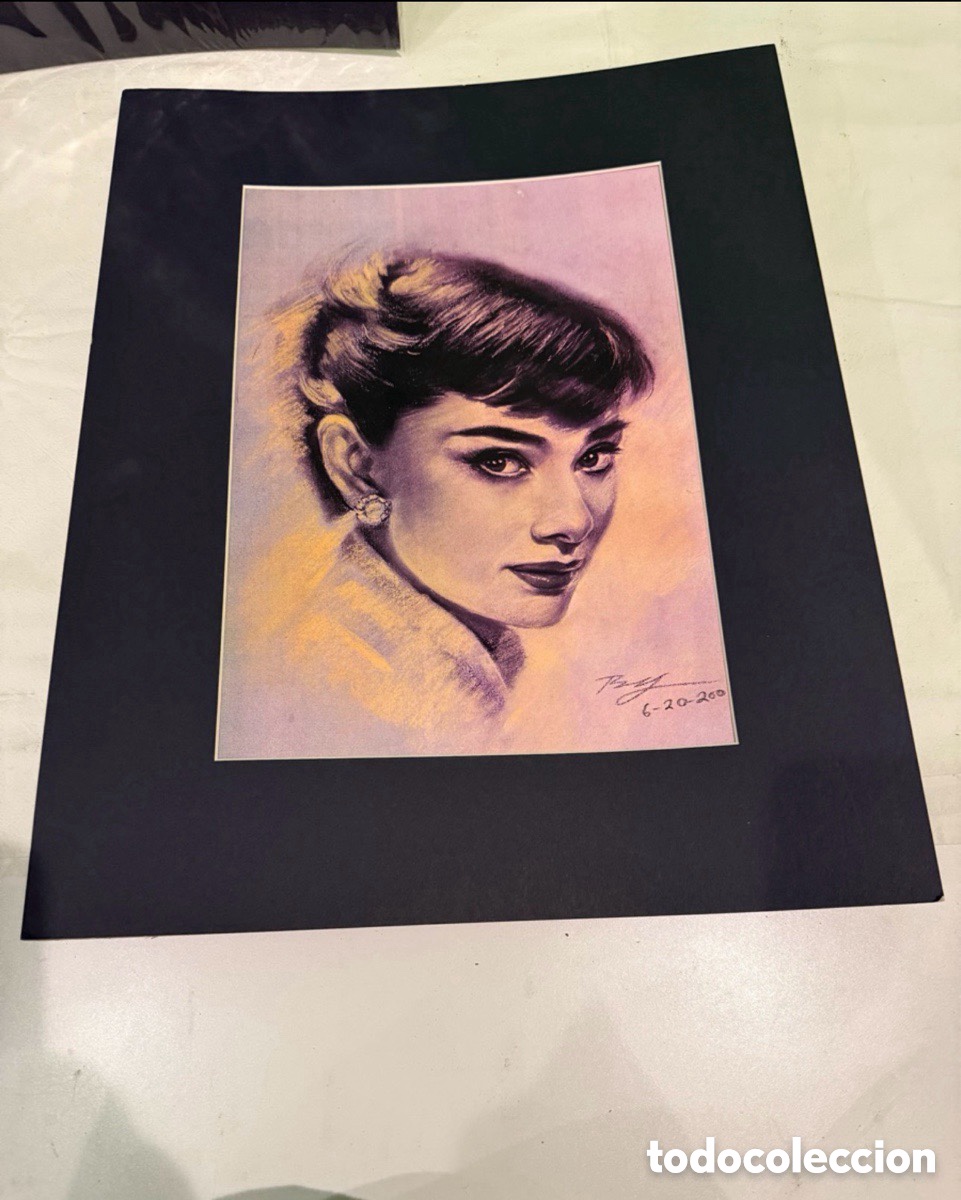 Cine: ic&oacute;nica actriz Audrey Hepburn, pastel firmado y fechado