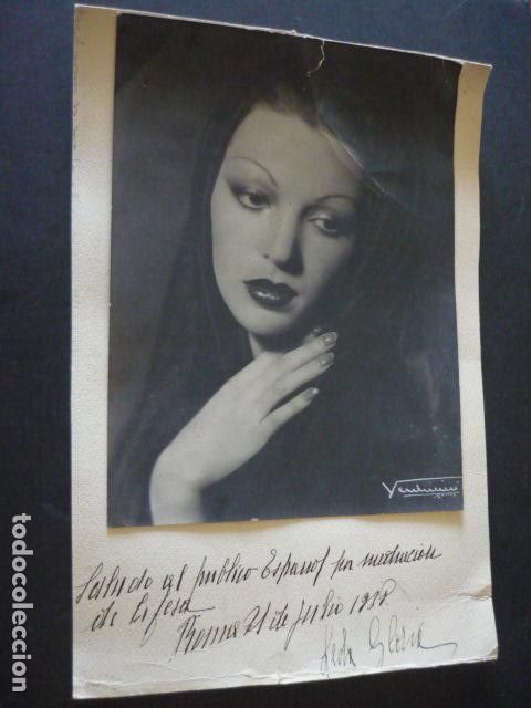 Cine: LEDA GLORIA ACTRIZ ANTIGUA FOTOGRAFIA ORIGINAL CON FIRMA AUTOGRAGA 1931 21 X 31 CM