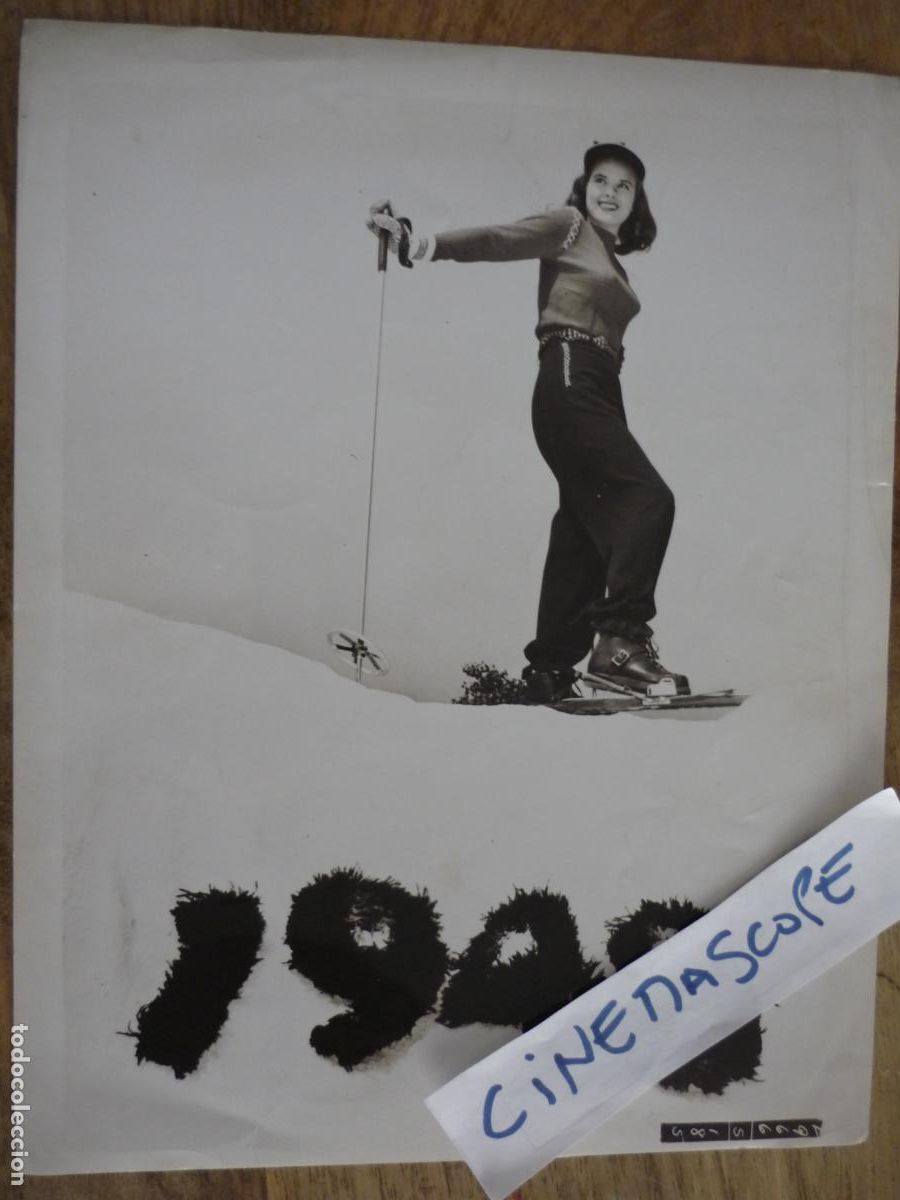 Cine: jean peters - foto original b/n - american film actress - 1948 skiing