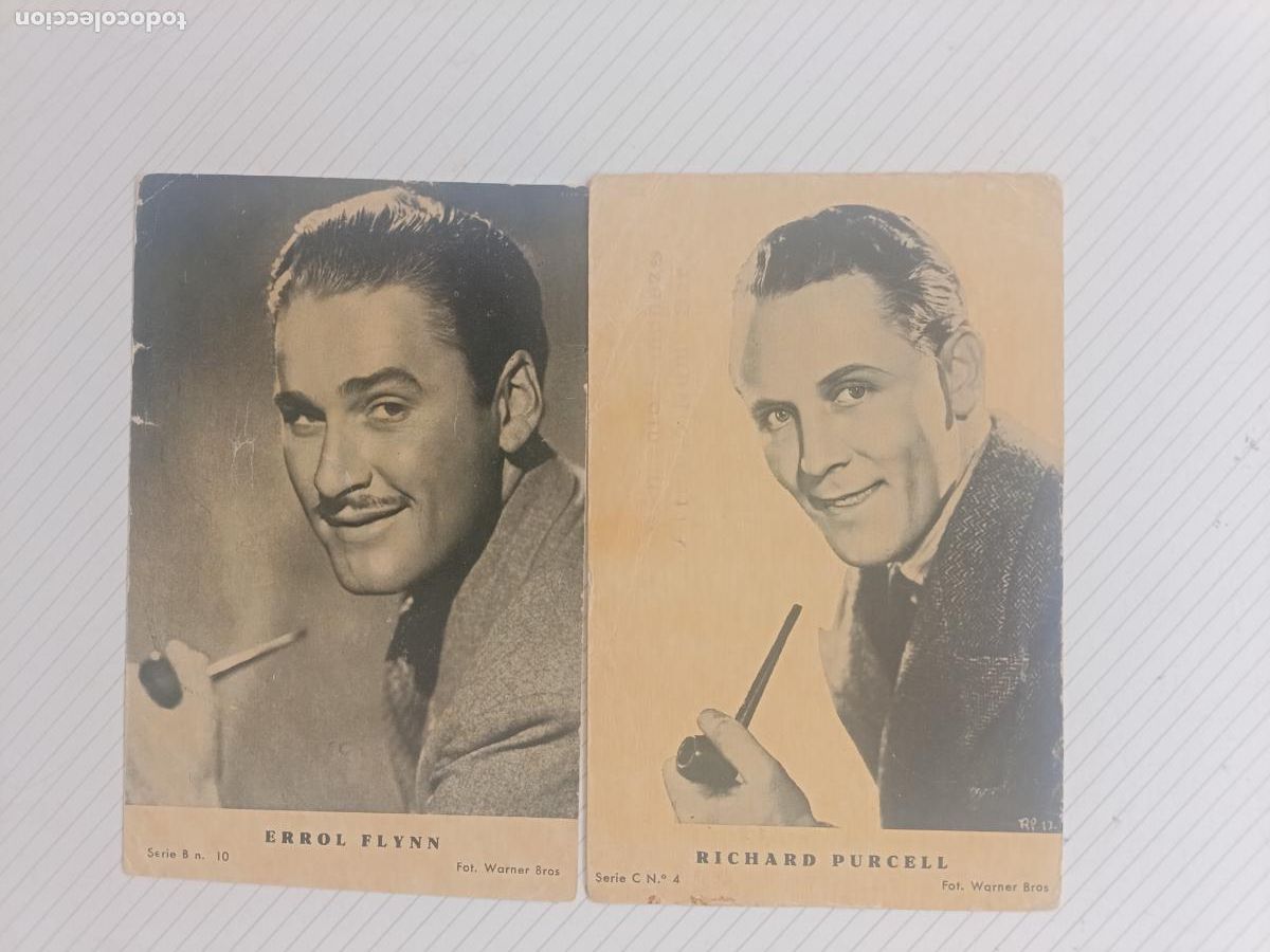 Cine: 2 fichas de actores de cine, Errol Flynn y Ricard Purcell