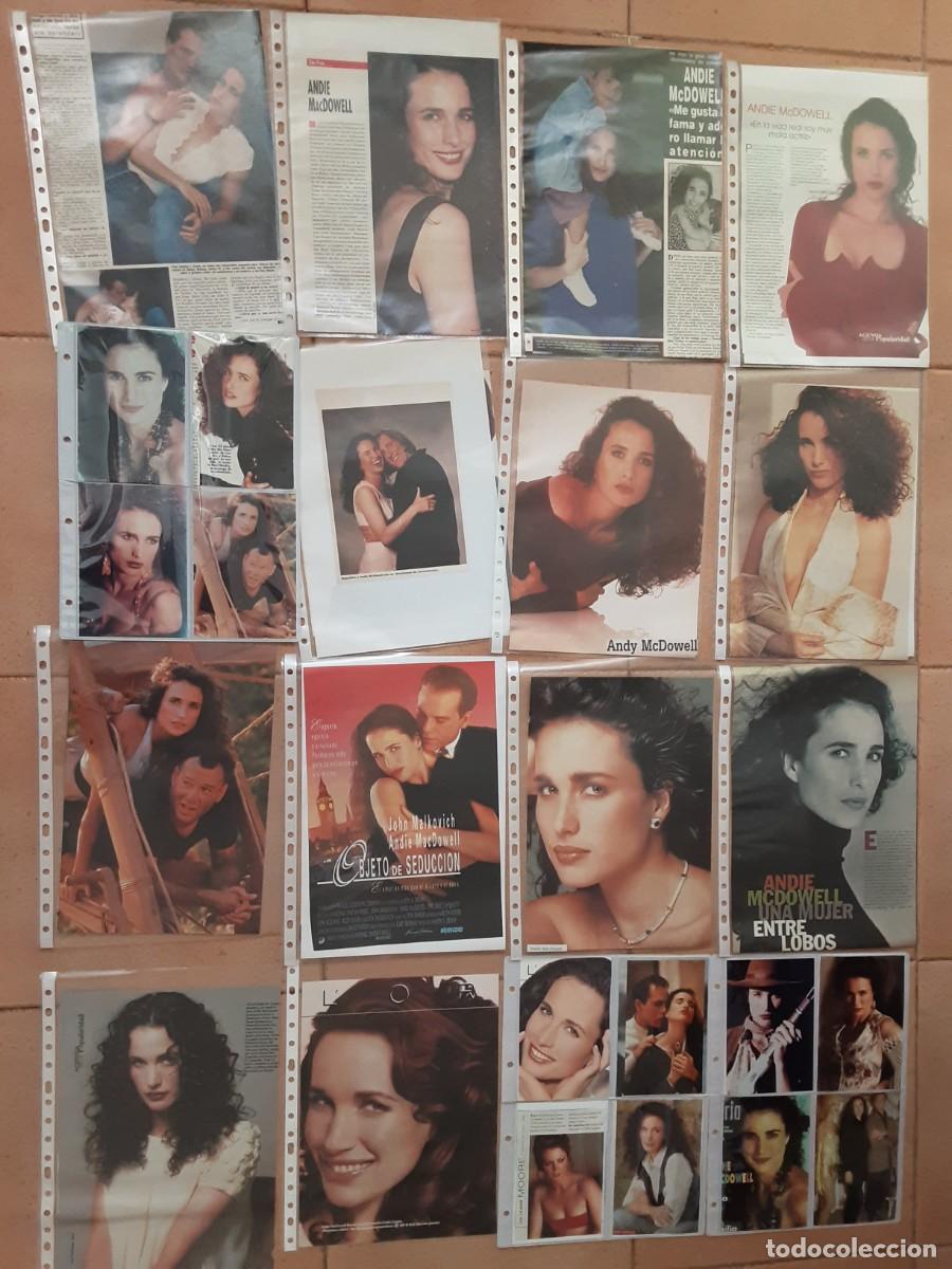 Cine: ANDIE MaCDOWELL, LOTE DE M&Aacute;S DE 80 RECORTES DE PRENSA Y LA FICHA CACITEL.