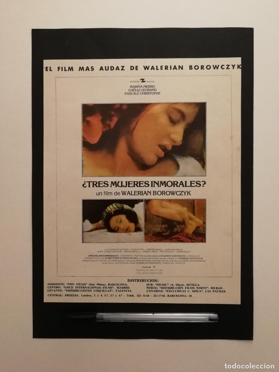 Cine: ANTIGUO ANUNCIO ACARTONADO -20*25- Tres mujeres inmorales - CLASIFICADA S - Walerian Borowczyk