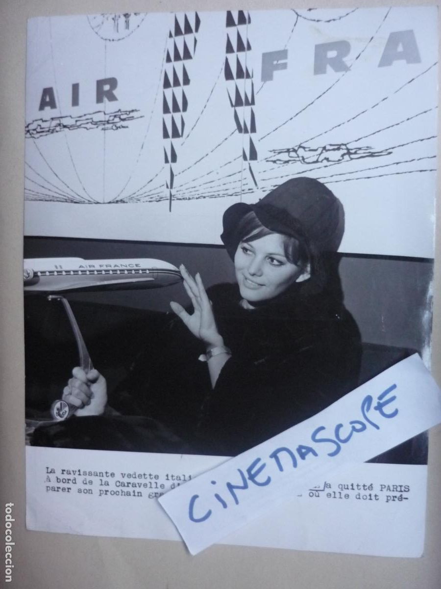 Cine: claudia cardinale - foto original b/n - italian cinema actress - caravelle plane air france