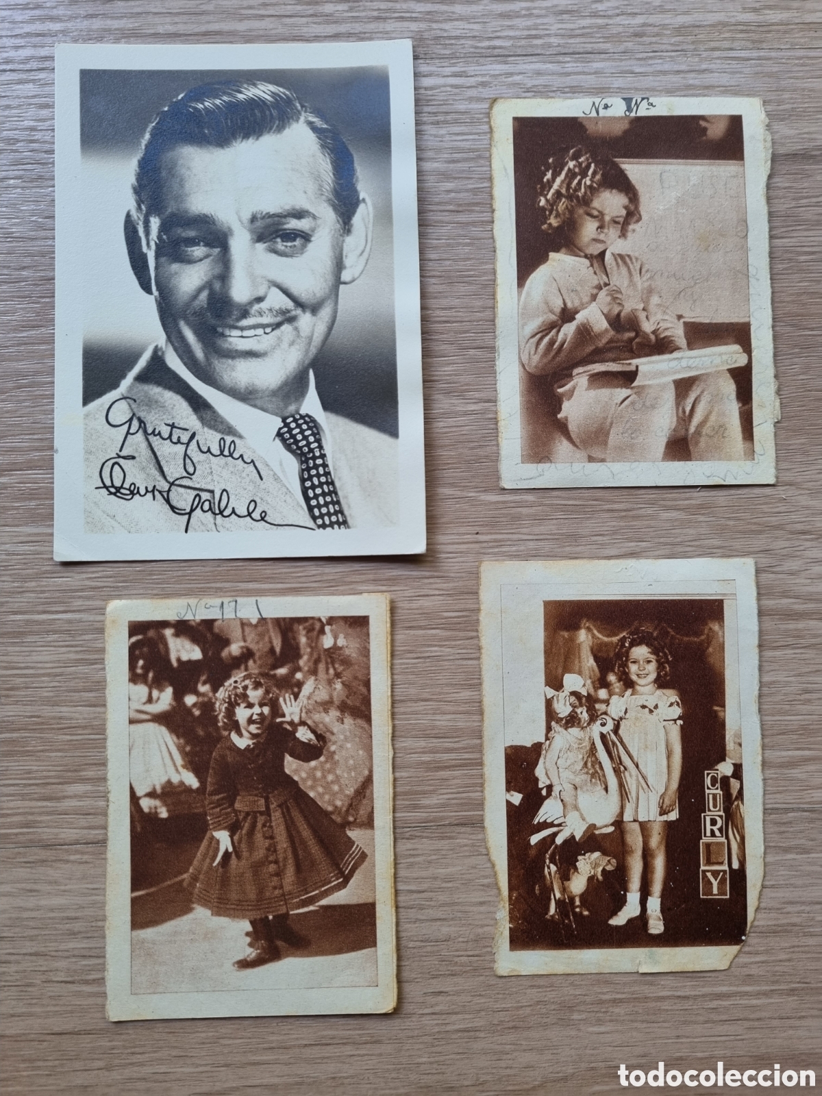 Cine: Clark Gable y Shirley Temple. 4 fotograf&iacute;as, una firmada. Cine. Actores estadounidenses.