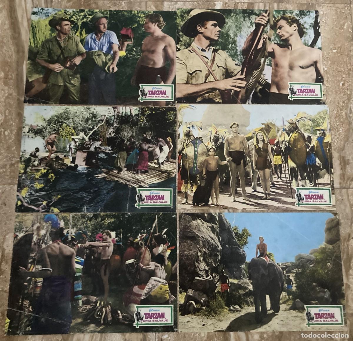 Cine: TARZAN FURIA SALVAJE / JUEGO ORIGINAL 6 FOTOCROMOS REESTRENO A&Ntilde;OS 70