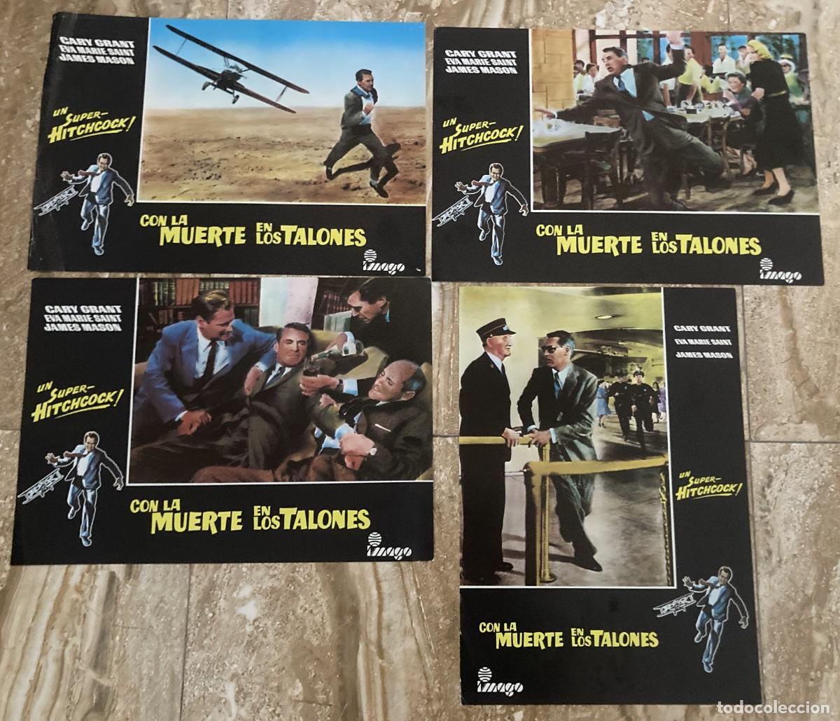 Cine: CON LA MUERTE EN LOS TALONES / JUEGO ORIGINAL 4 FOTOCROMOS REESTRENO A&Ntilde;OS 70 - 80