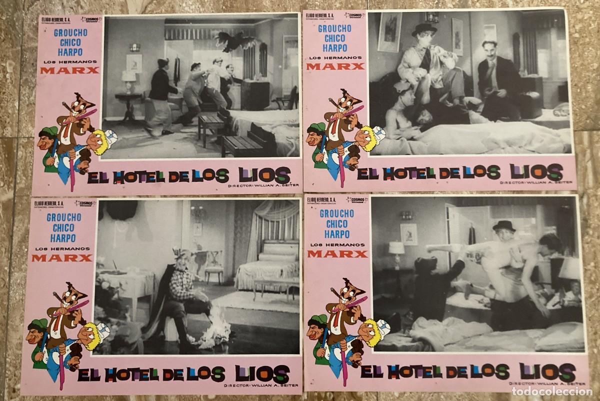 Cine: EL HOTEL DE LOS LIOS / JUEGO ORIGINAL 4 FOTOCROMOS REESTRENO A&Ntilde;OS 80 - Hermanos Marx