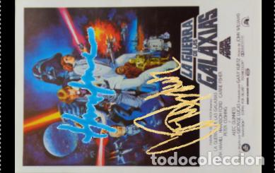 Cine: LA GUERRA DE LAS GALAXIAS, postales con replica de las firmas de Carrie Fisher y Harrison Ford