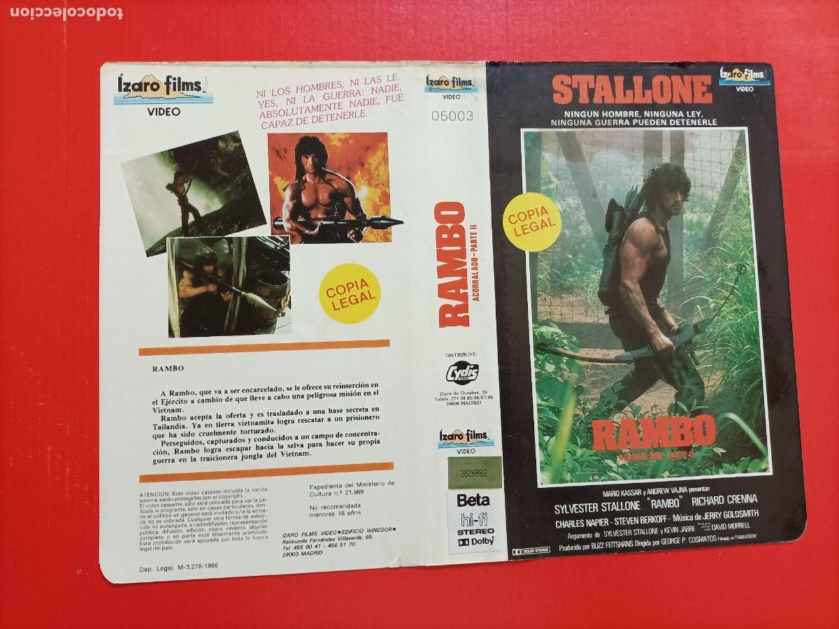 Cine: CARATULA SILVESTER STALLONE, RAMBO ACORRALADO PARTE II. LA ORIGINAL.