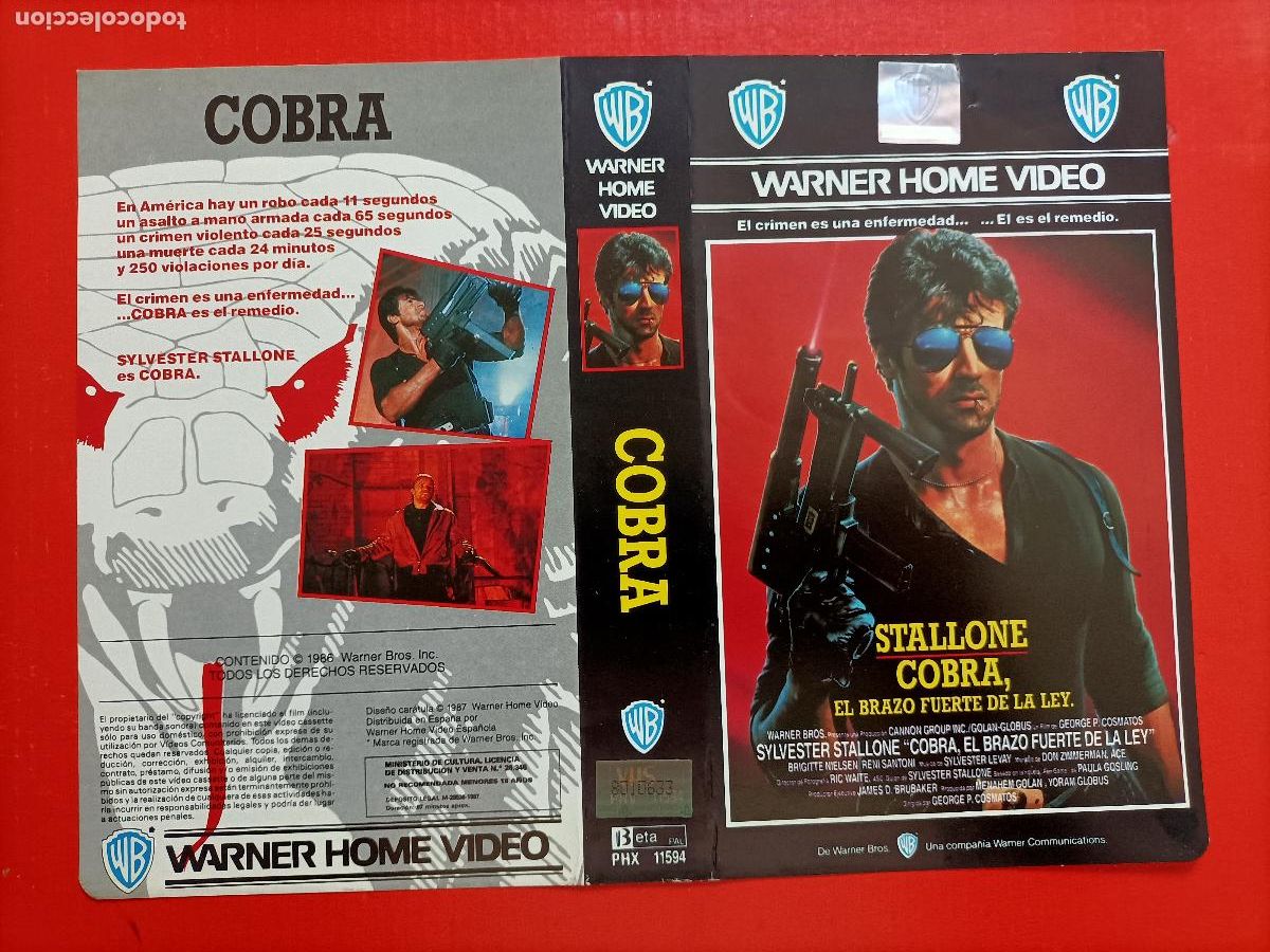 Cine: CARATULA SILVESTER STALLONE, EN LA PEL&Iacute;CULA, COBRA EL BRAZO FUERTE DE LA LEY. LA 1&ordf; ORIGINAL.