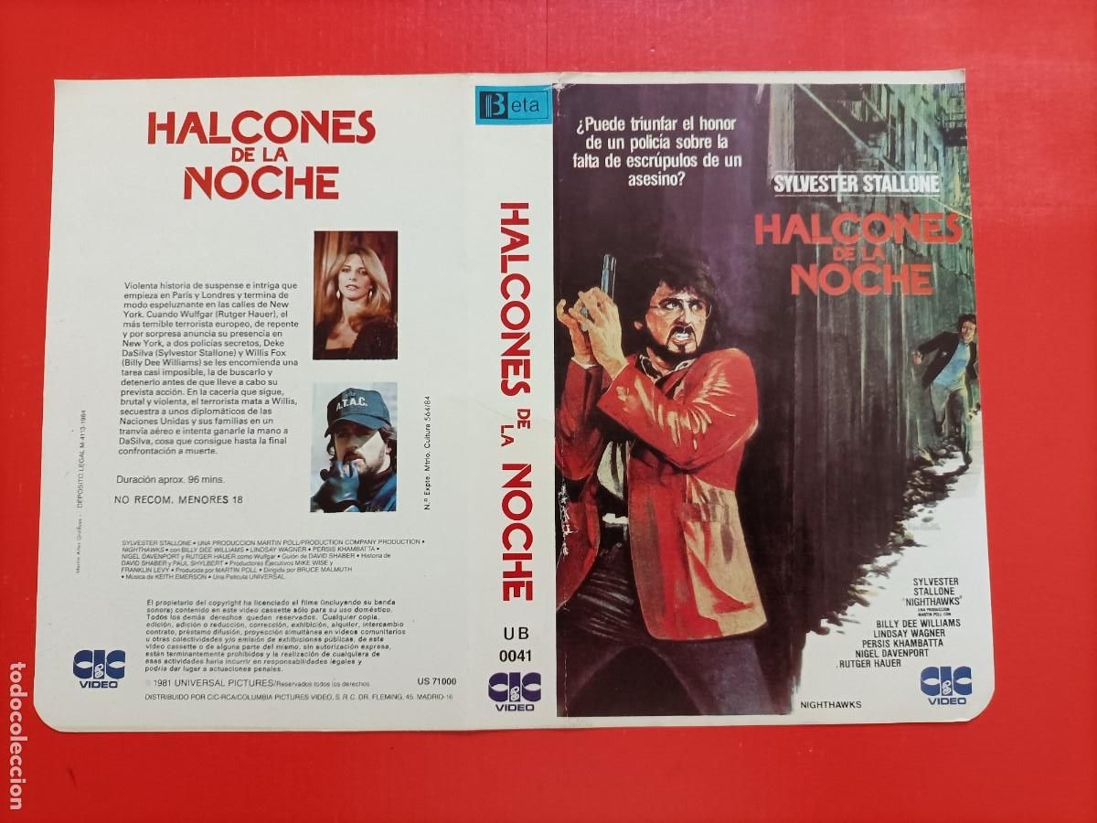 Cine: CARATULA SILVESTER STALLONE, EN LA PEL&Iacute;CULA, HALCONES DE LA NOCHE, LA 1&ordf; ORIGINAL.