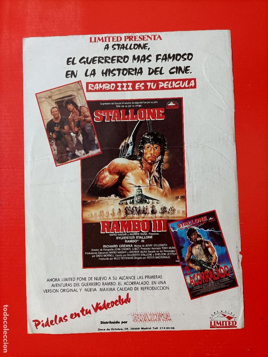 Cine: CARTEL SILVESTER STALLONE, RAMBO III. EN EL DORSO, PUBLICIDAD DE LA PEL&Iacute;CULA SAIGON. 30X21CM
