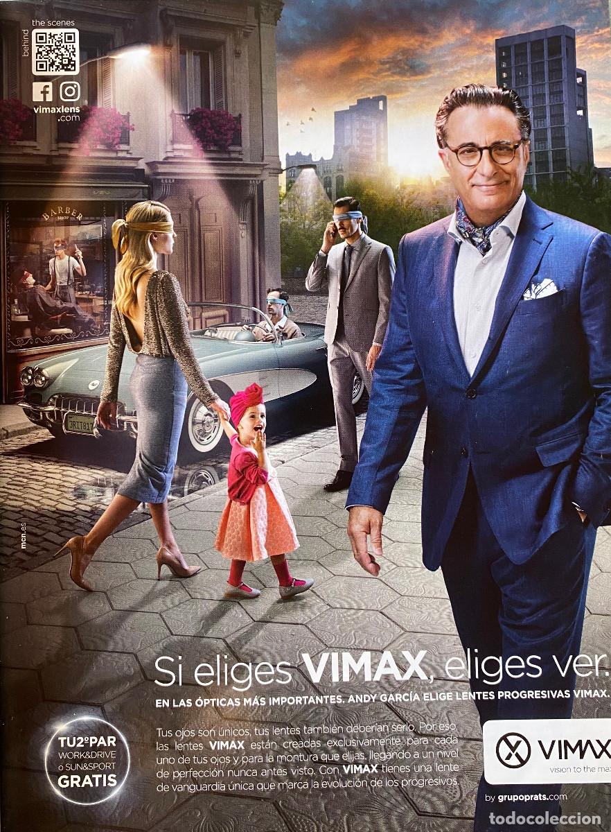 Cine: Publicidad de gafas Vimax, con el actor Andy Garc&iacute;a. P&aacute;gina de revista a&ntilde;o 2016, enmarcable.
