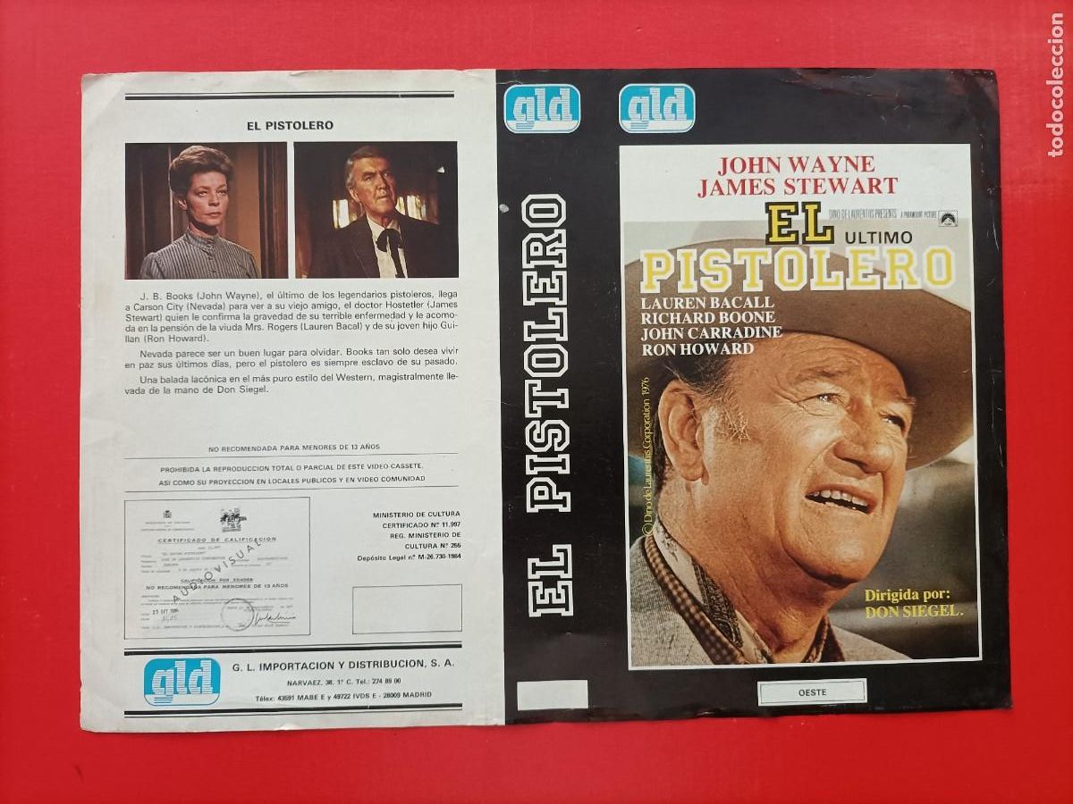 Cine: CARATULA JOHN WAYNE. PEL&Iacute;CULA EL ULTIMO PISTOLERO. LA ORIGINAL LA 1&ordf; EDICI&Oacute;N.