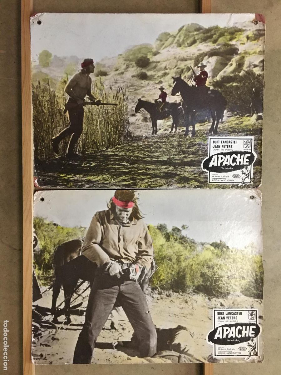 Cinema: AFP70 APACHE BURT LANCASTER 2 FOTOCROMOS CARTON ORIGINALES ESPA&Ntilde;OLES
