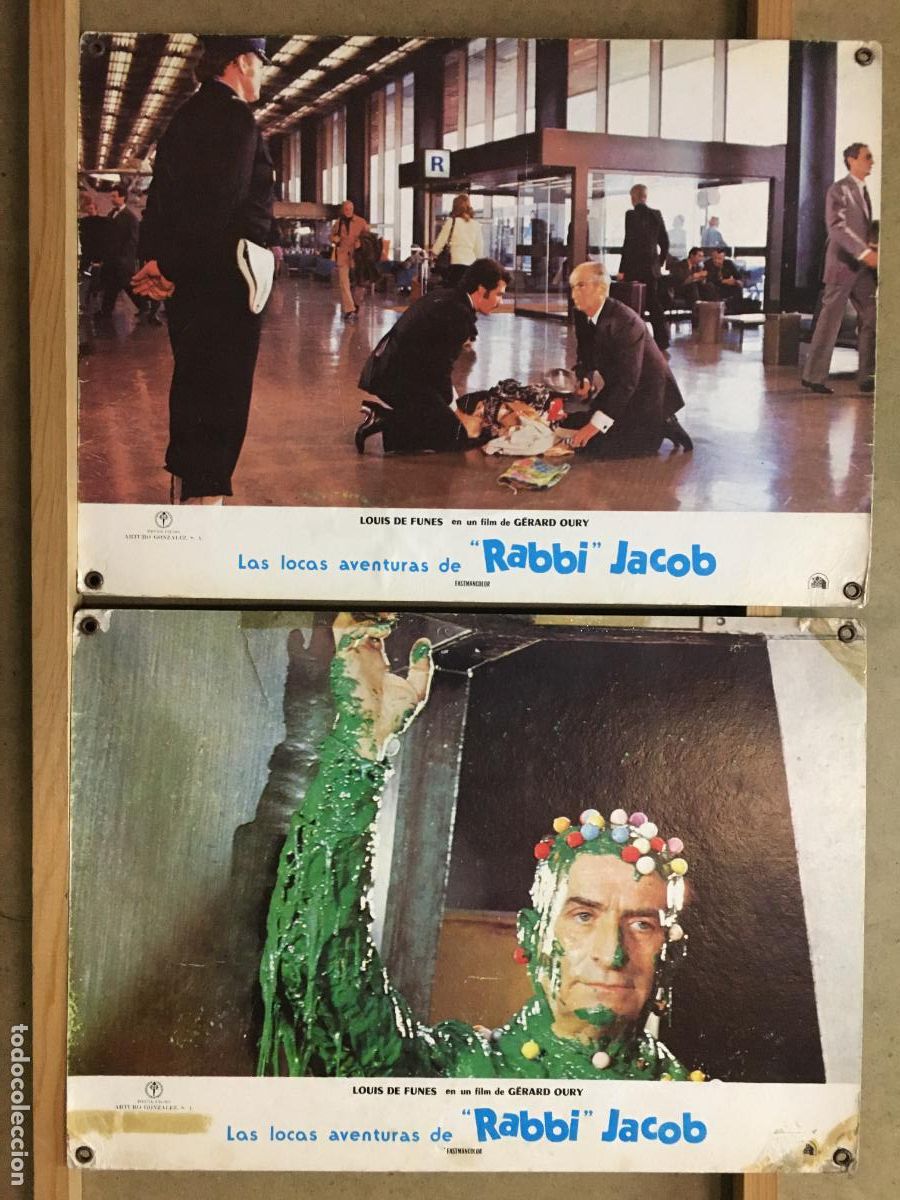 Cinema: AFP71 LAS LOCAS AVENTURAS DE RABBI JACOB LOUIS DE FUNES 2 FOTOCROMOS CARTON ORIGINAL ESTRENO