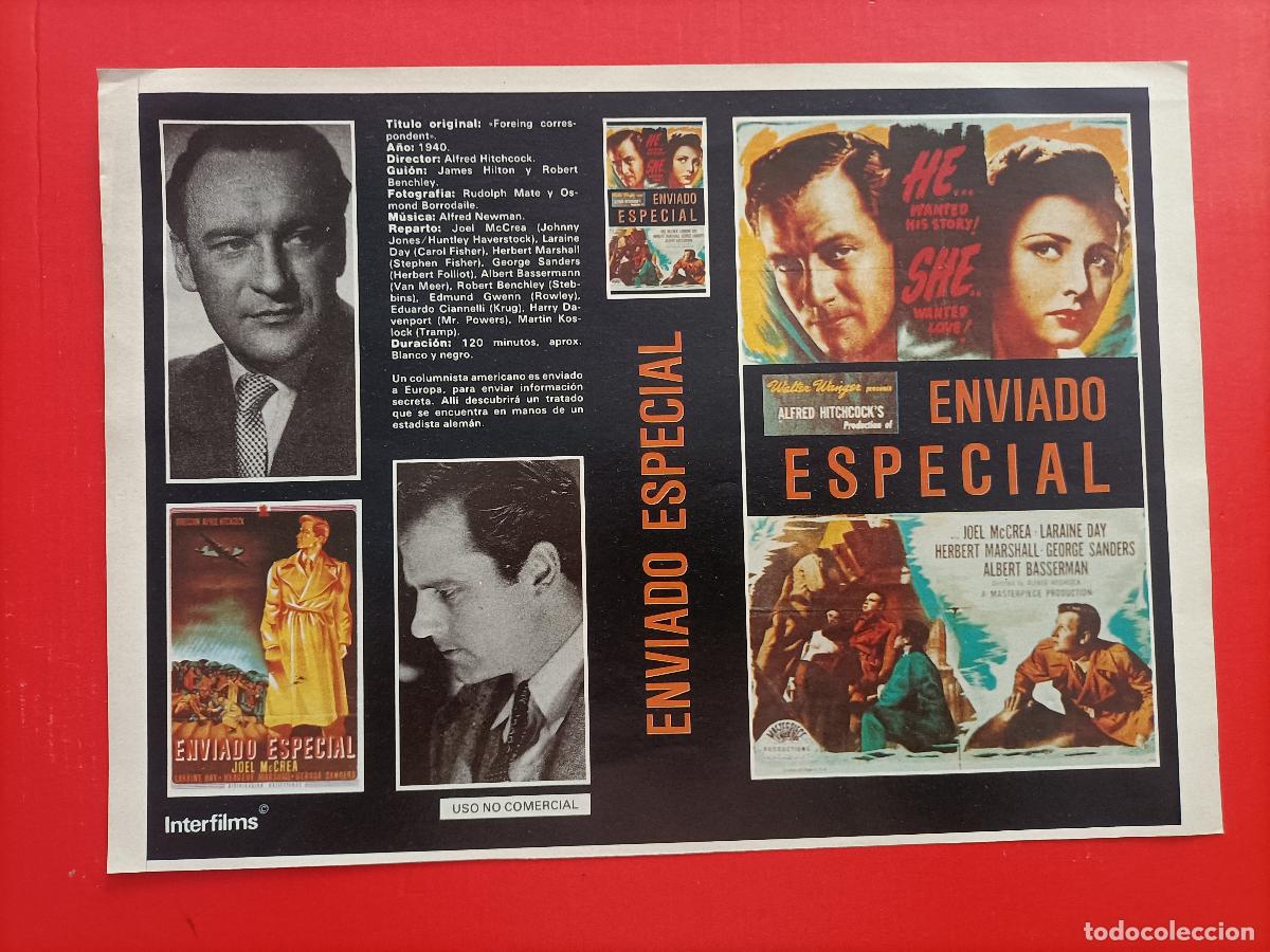 Cine: CARATULA ALFRED HITCHCOCK. ENVIADO ESPECIAL 1940, EN DORSO CARTEL/FICHA DE RUMBO NORTE.
