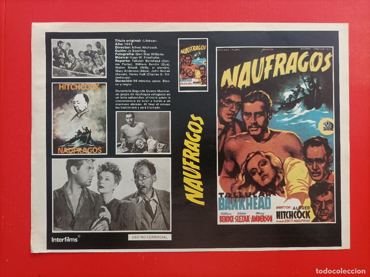 Cine: CARATULA ALFRED HITCHCOCK. NAUFRAGOS, 1943, EN EL DORSO PUBLICIDAD DE LA REVISTA INTETRFILMSO NORTE.