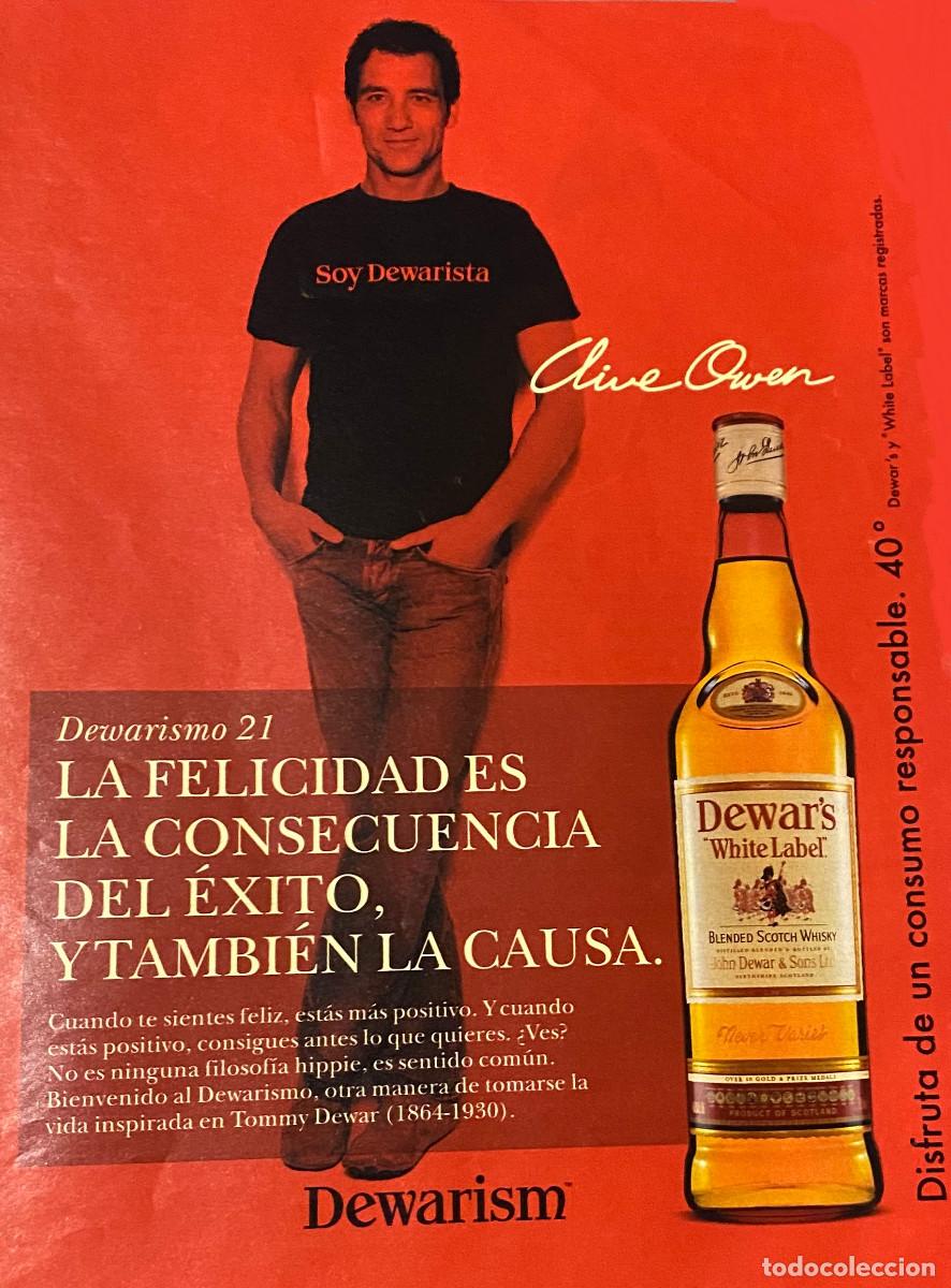 Cine: Publicidad de revista original a&ntilde;o 2008 de Dewar's White Label, con Clive Owen. Nueva.