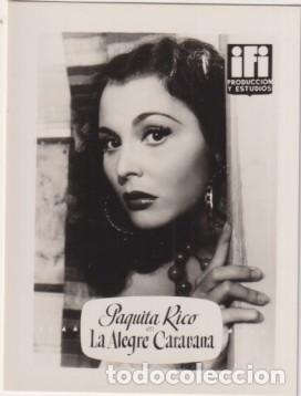 Cine: Paquita Rico en La alegre Caravana de IFI, a&ntilde;os 50. Al Dorso: Publicidad Rollfim de Infonal. Foto Po